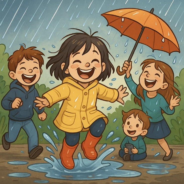 Kinder lachen gemeinsam im Klassenzimmer