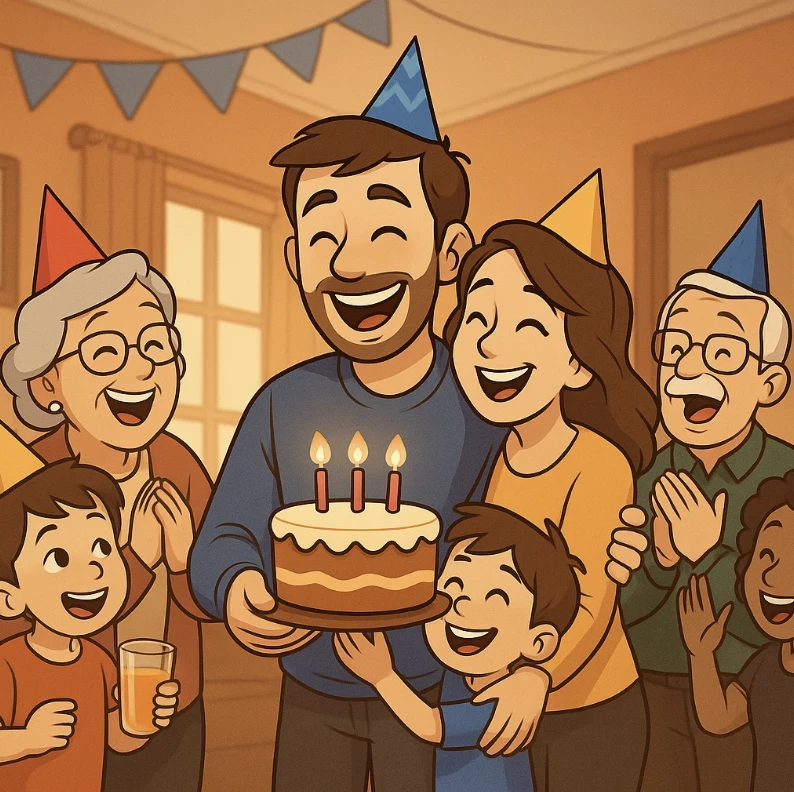 Familie sitzt gemeinsam am Tisch